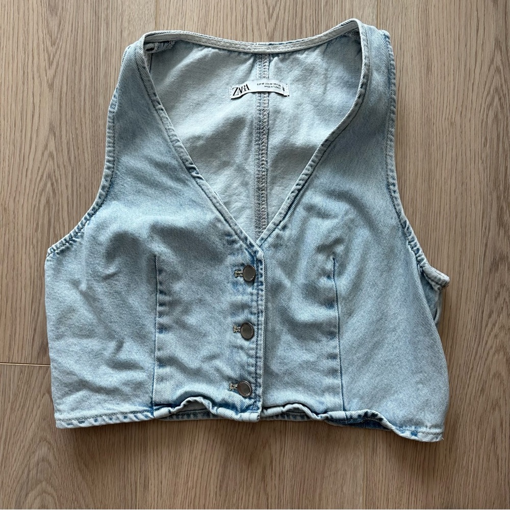 GUC ZARA Jean Denim Vneck Crop Top - Picture 2 of 5